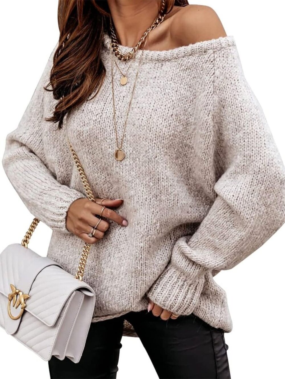 Casual Off-Shoulder Long Sleeve Fall Sweater for Women - Cozy & Stylish Knit Top